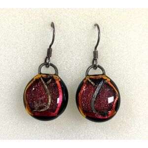 Dichroic Glass Dangle Earrings With Sterling Silver Hooks
